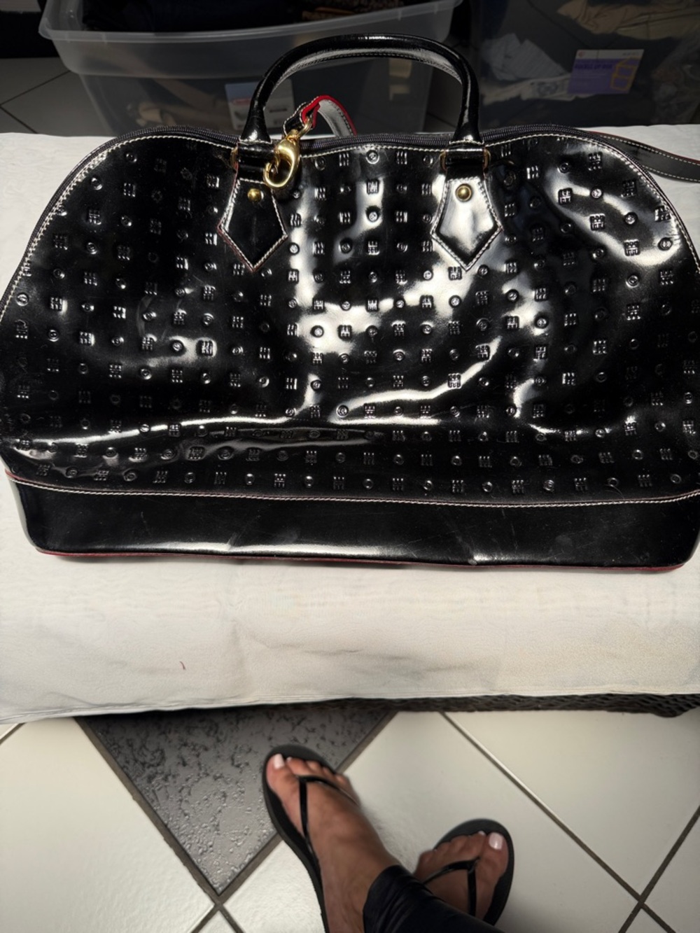 Arcadia Black Patent Embossed Travel Tote